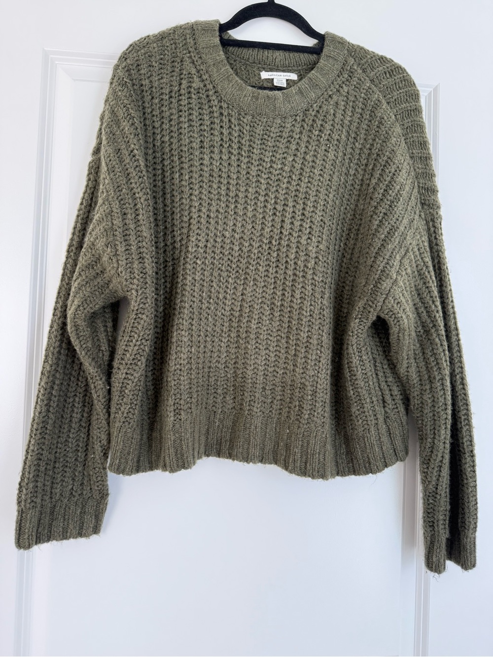 American Eagle Outfitters Olive Crewneck Chunky Sweater